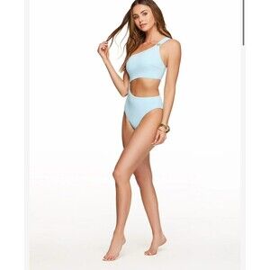 Jessica Simpson Solid Cut Out One Piece in Powder Blue